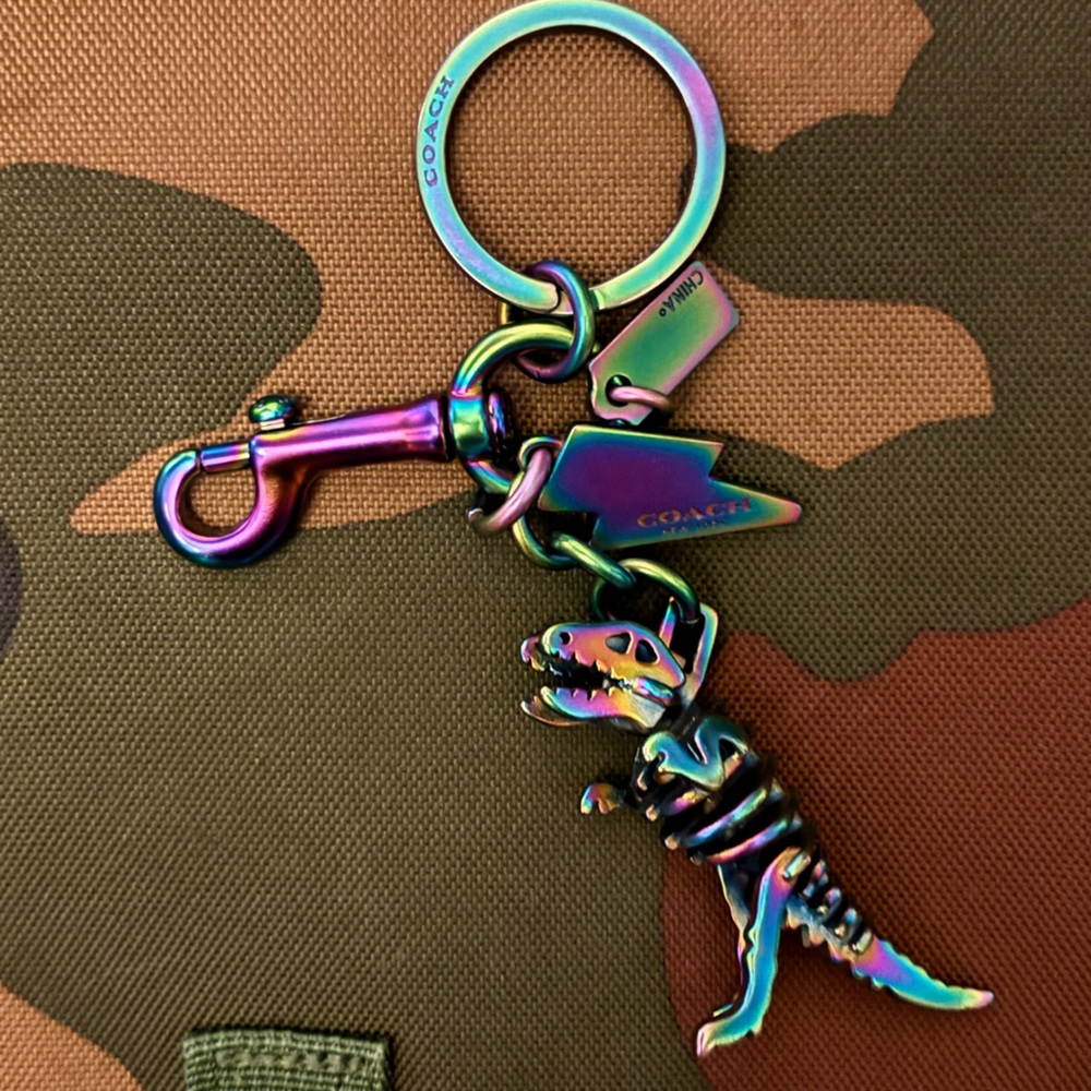 Coach Rexy oil slick keychain